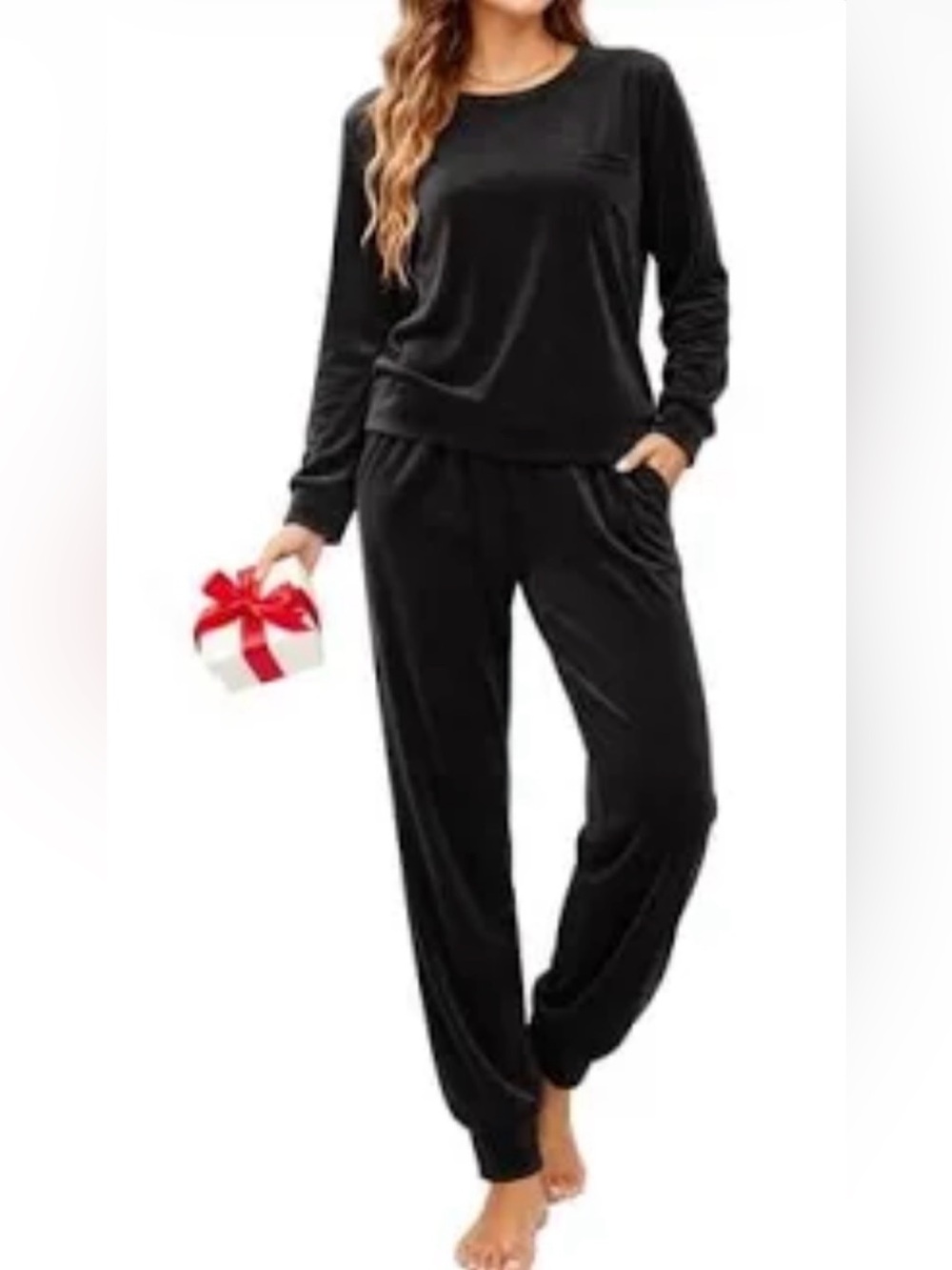 2 - Women's Black Velour Lounge Sets - Long Sleeve Top & Pants